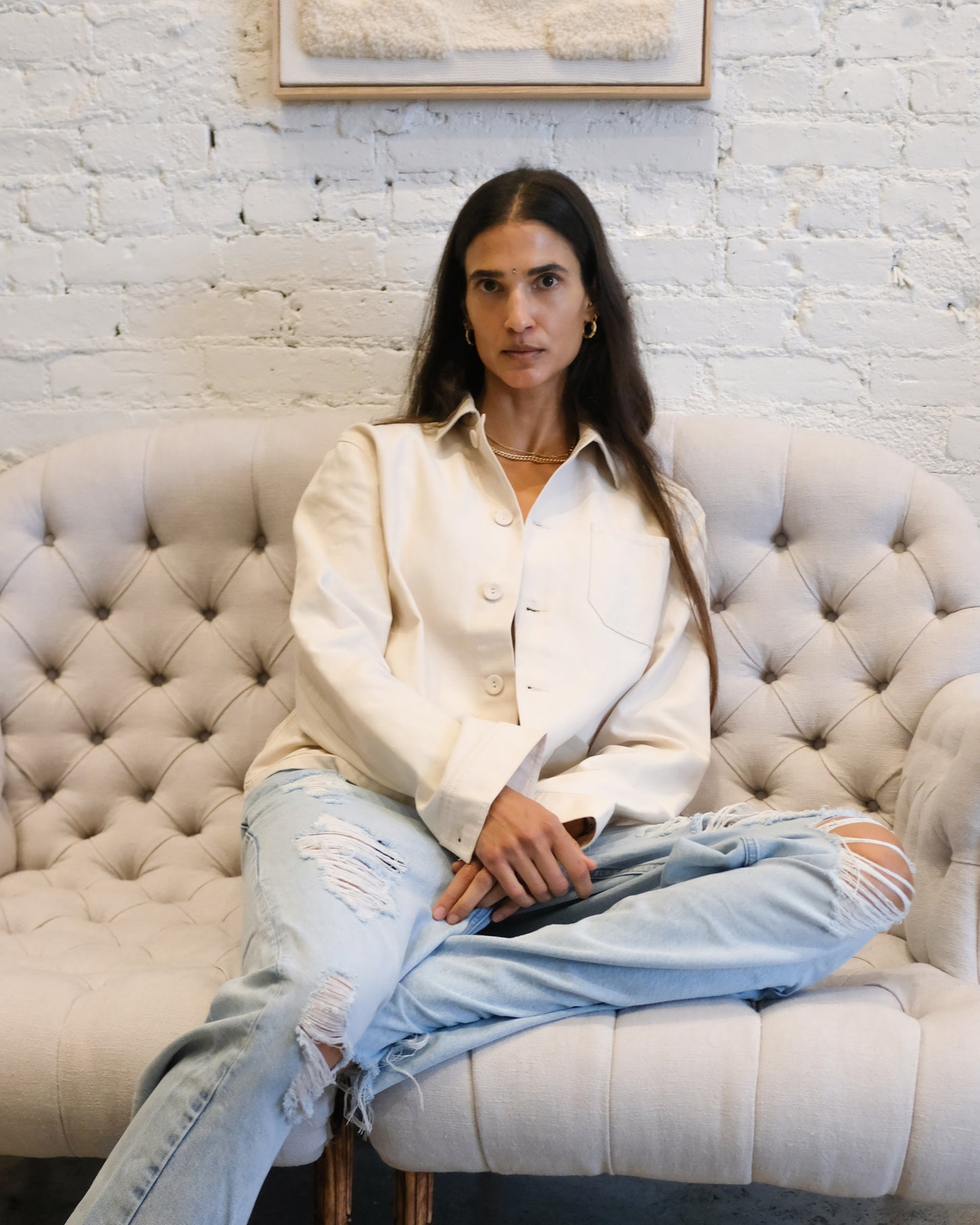 French Inspired Work Jacket Creme and Sand