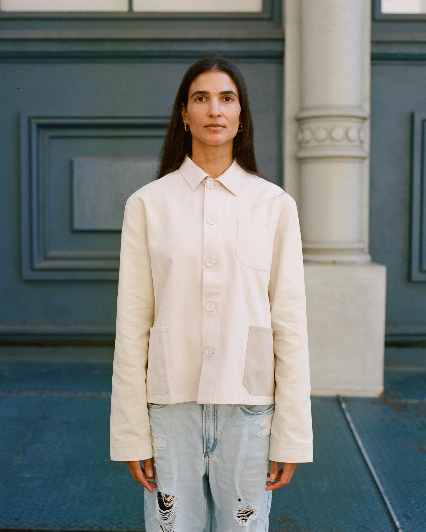 French Inspired Work Jacket Creme and Sand