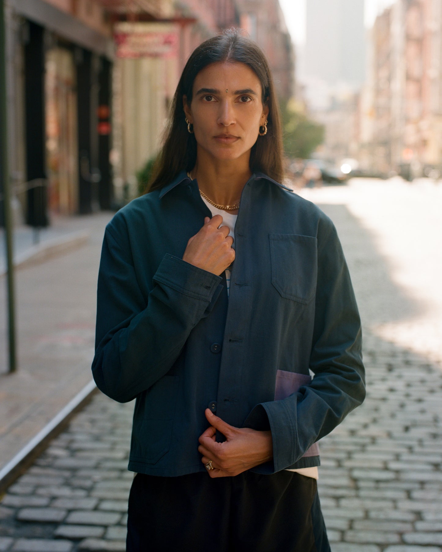 French Inspired Work Jacket Blue and Lavender